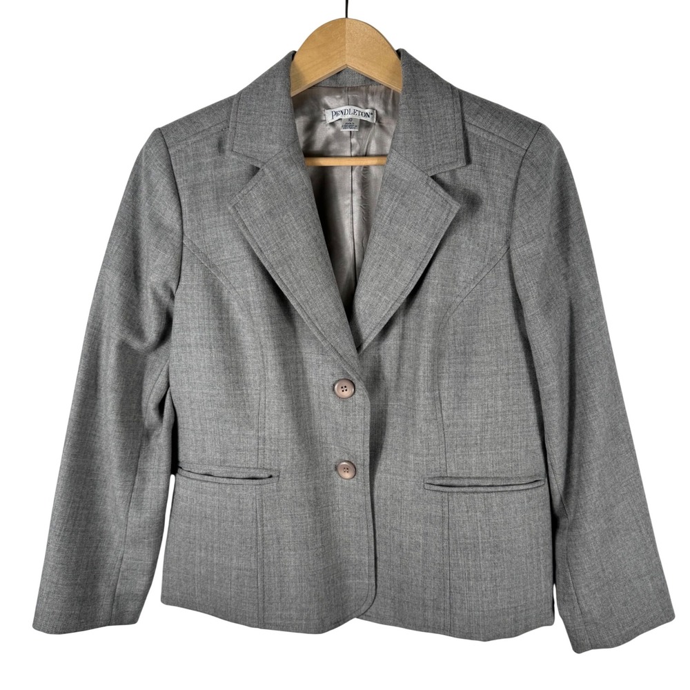Pendleton 100% Virgin Wool Blazer Womens 10 Two Button Heather Gray Jacket Lined